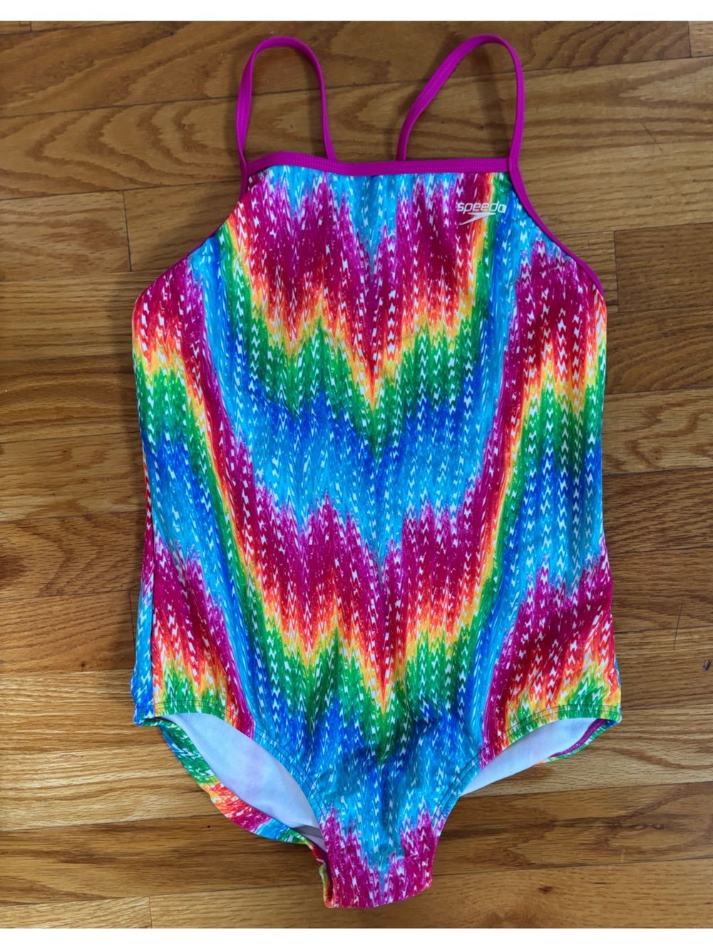 Speedo Girls' Rainbow Tie-Dye One-Piece Swimsuit - Pink Trim size 16 NWT